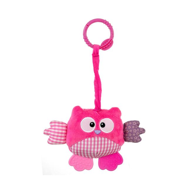 Jucarie din plus pentru agatat, fosnaie si vibreaza, Cutie Owl Pink EKD128000