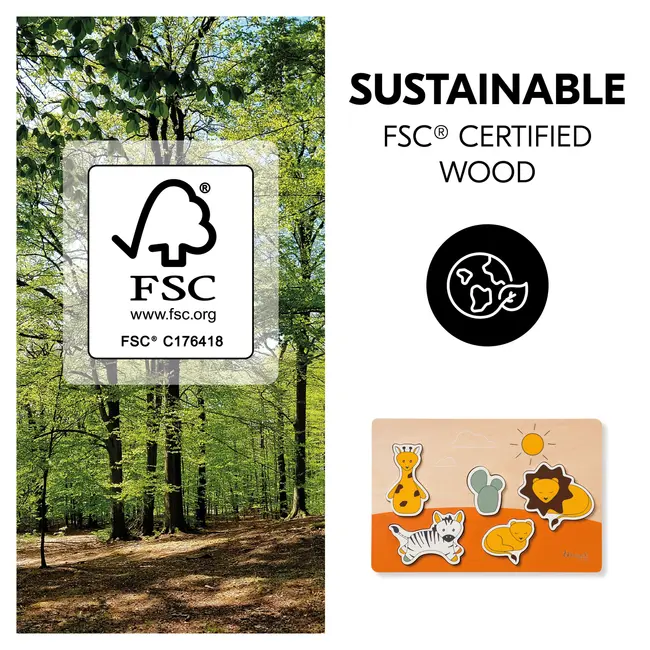 Puzzle din lemn certificat FSC, Hauck, Safari EKDhk13083