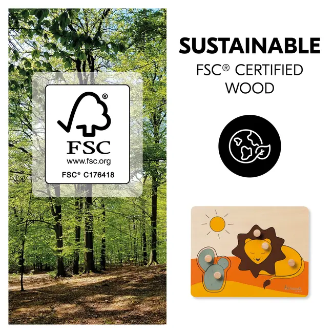Puzzle din lemn certificat FSC, cu piese imbinate, Hauck, Lion EKDhk13502