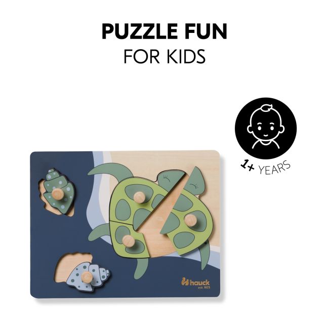 Puzzle din lemn certificat FSC, cu piese imbinate, Hauck, Turtle EKDhk13076