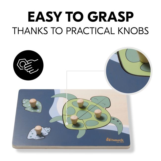 Puzzle din lemn certificat FSC, cu piese imbinate, Hauck, Turtle EKDhk13076