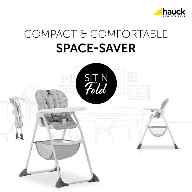 Scaun de hranire pentru bebelusi, Sit N Fold, Hauck, Mickey Mouse Grey EKD64109-5