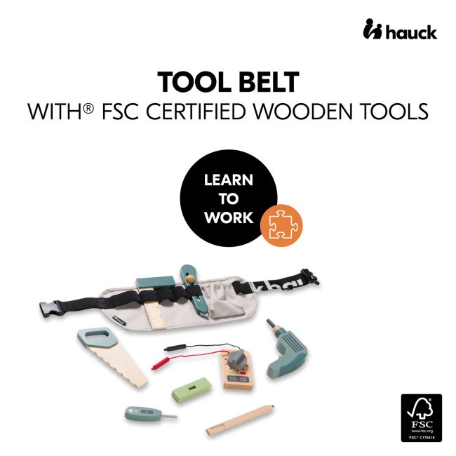 Set 9 unelte si curea, Invata sa lucrezi, Hauck, Learn to Work EKDhk13113