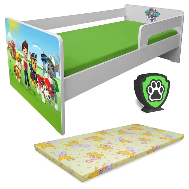Pat pentru Copii Paw Patrol P1L 2-8 Ani Cu Paravane Detasabile + Saltea Light + Lampa Pc-p-paw-p1l-lmk-bas-70