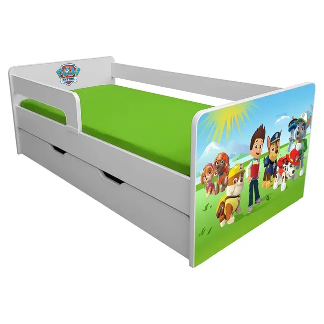 Pat pentru Copii Paw Patrol P1L 2-8 Ani Cu Sertar, Paravane Detasabile + Saltea Light + Lampa Pc-p-paw-p1l-lmk-bas-srt-70