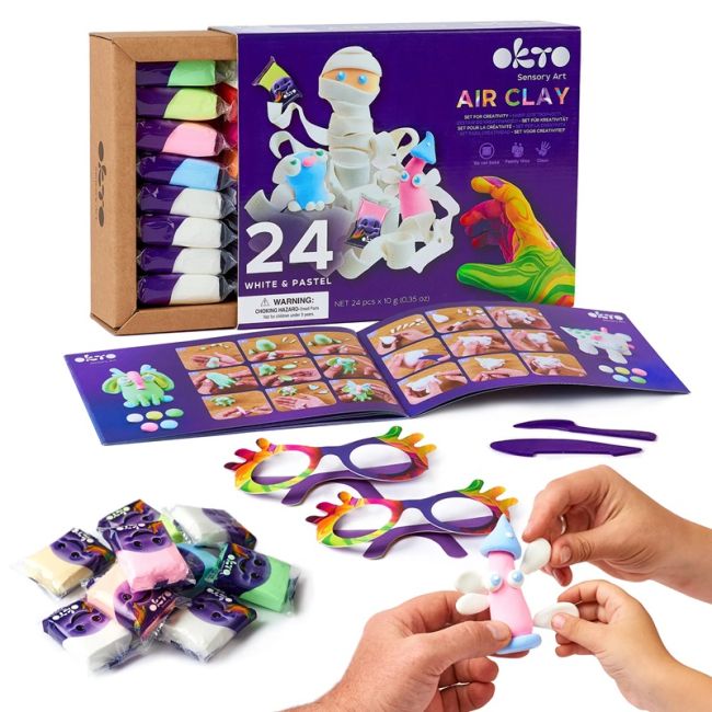 Set de Creatie Air Clay, Okto, 24 culori - White&amp;Pastel KRTOK20024