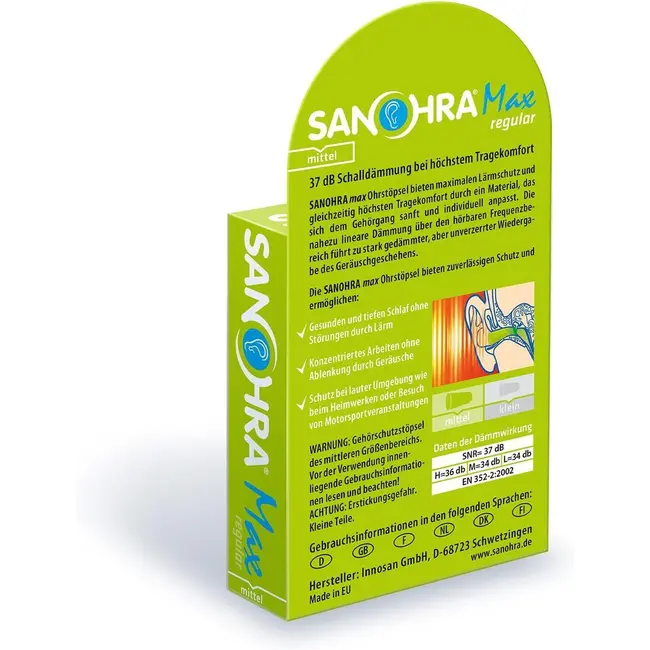 Dopuri de urechi pentru adulti, pentru protectia auzului impotriva zgomotului, SNR 37dB, 12 bucati, spuma, verde, SANOHRA Max