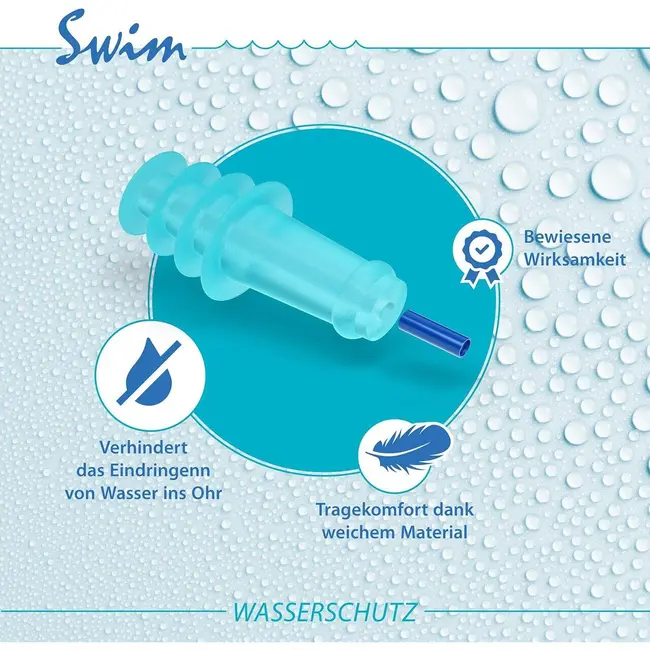 Dopuri de urechi pentru inot, impiedica patrunderea apei in urechi la adulti, reutilizabile, hipoalergenice, albastre, SANOHRA Swim