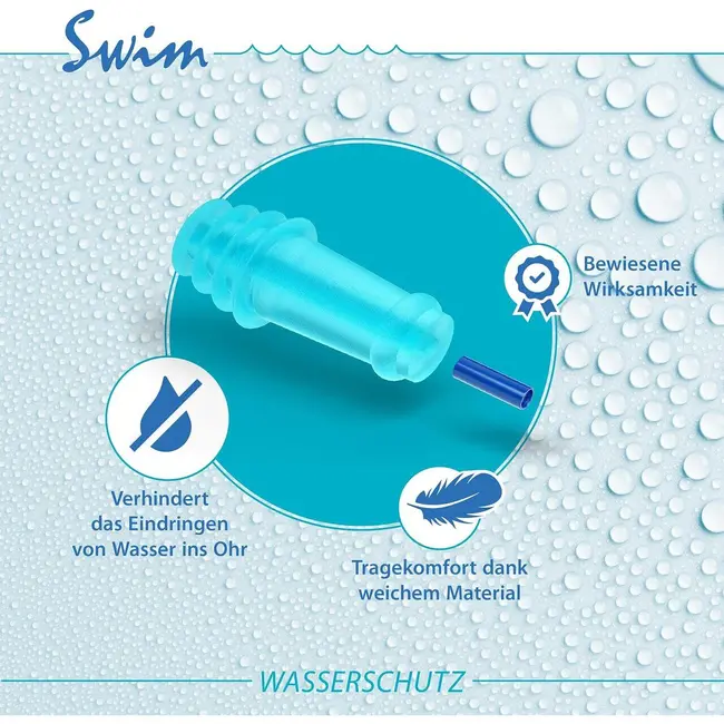 Dopuri de urechi pentru inot, impiedica patrunderea apei in urechi la copii, 1 an+, reutilizabile, hipoalergenice, albastre, SANOHRA Swim Kids