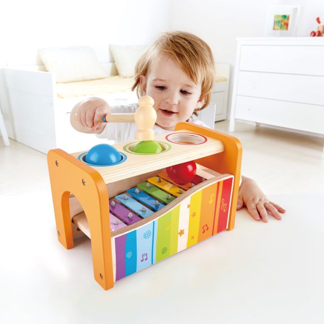 Jucarie din lemn - Xilofon si ciocan cu bile TSG22545