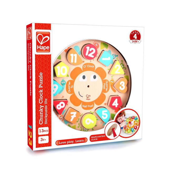Puzzle din lemn cu ceas de jucarie pentru copii TSG22565