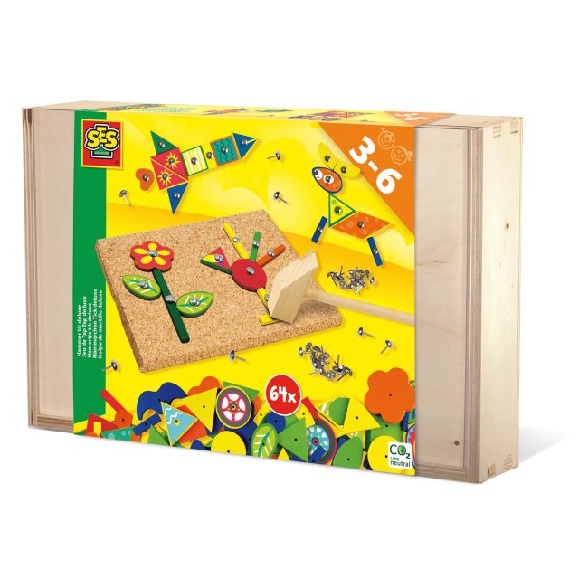 Set constructie copii - Jucarie de indemanare cu ciocan si cuie - Hammer Tic in cutie din lemn de lux TSG23150