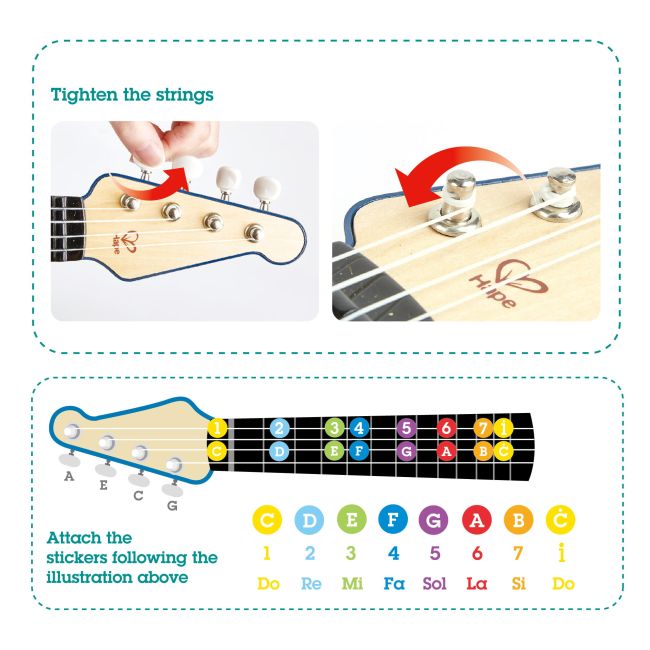 Jucarie din lemn - Instrument Ukulele (chitara) albastru - invata sa canti cu lumini TSG25567