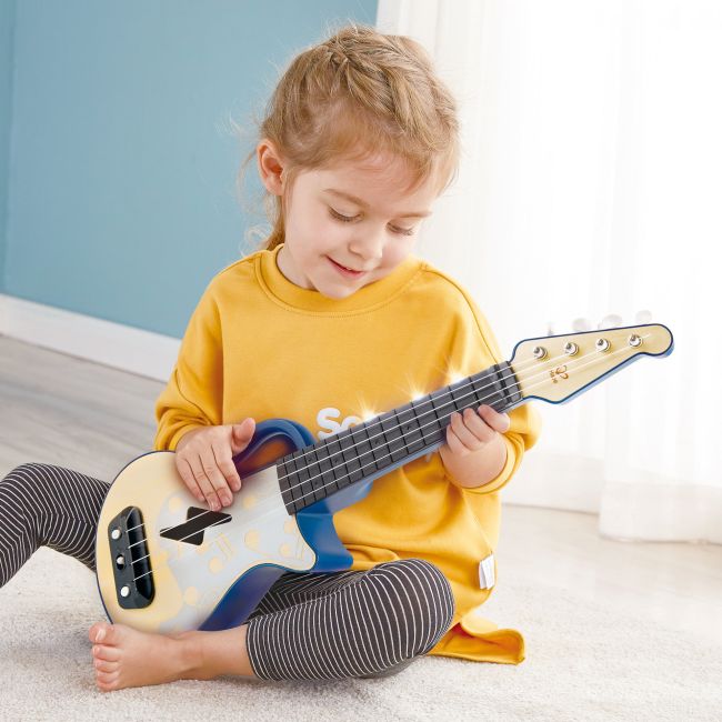 Jucarie din lemn - Instrument Ukulele (chitara) albastru - invata sa canti cu lumini TSG25567