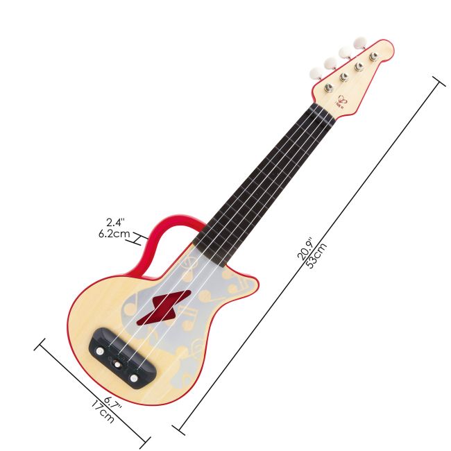 Jucarie din lemn - Instrument Ukulele (chitara) rosu - invata sa canti cu lumini TSG25558