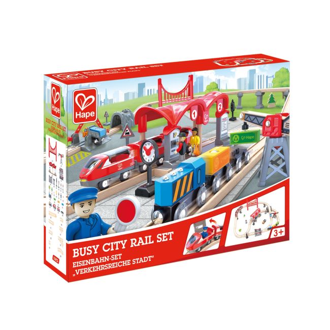 Jucarie din lemn - Set de trenuri urbane (51 piese)