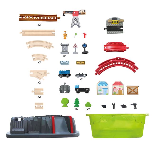 Jucarie din lemn - Set tren constructii (50 piese)