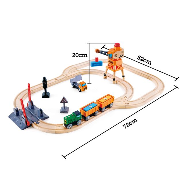 Jucarie din lemn - Set tren de marfa cu macara (34 piese)