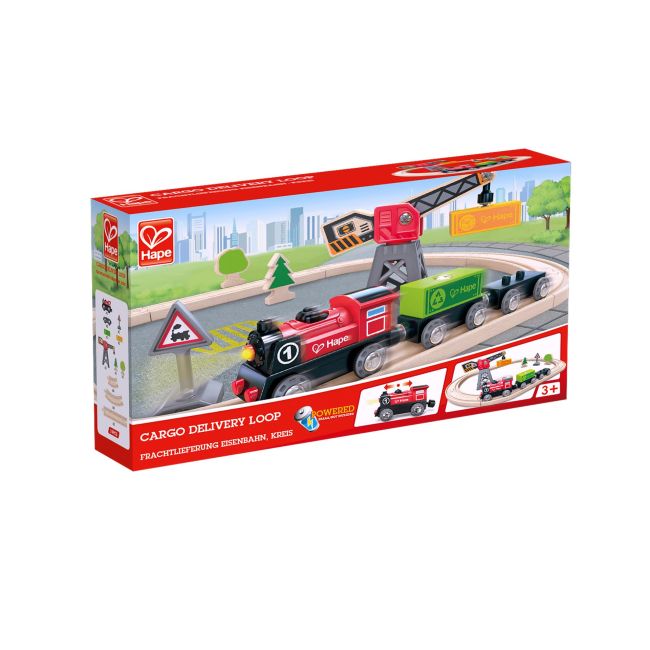 Jucarie din lemn - Set tren livrare marfa (19 piese)