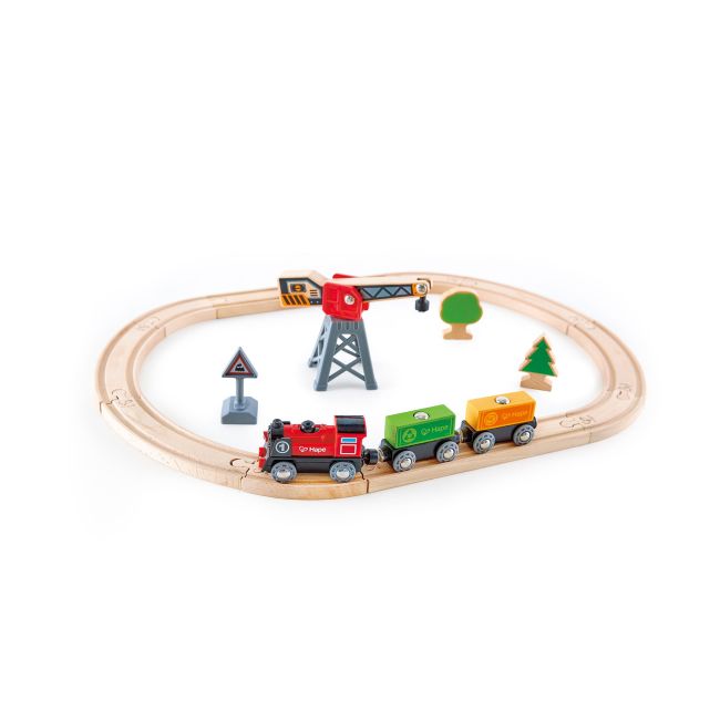 Jucarie din lemn - Set tren livrare marfa (19 piese)
