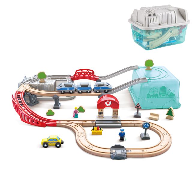 Jucarie din lemn - Set tren oras (48 piese)