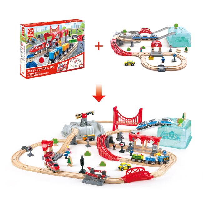 Jucarie din lemn - Set tren oras (48 piese)