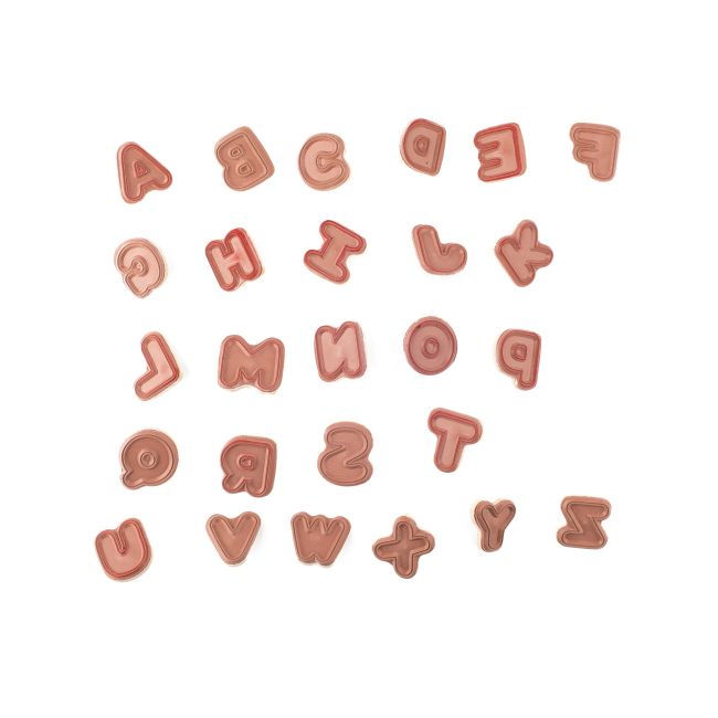 Puzzle din lemn cu butoni - Alfabet cu stampile si tusiera