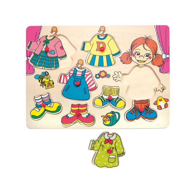 Puzzle din lemn cu butoni - Imbraca-o pe Carolina