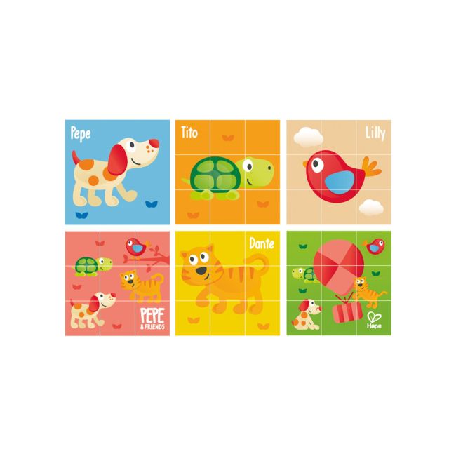 Puzzle din lemn cuburi - Animale 3 x 3