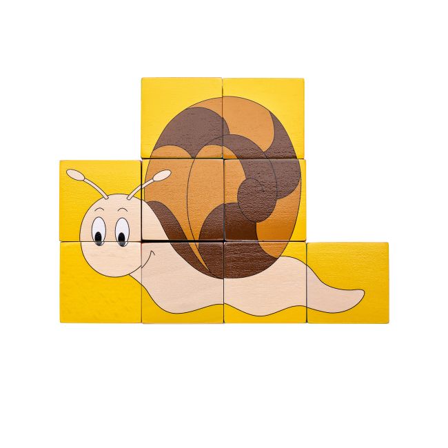 Puzzle din lemn cuburi - Animale colorate