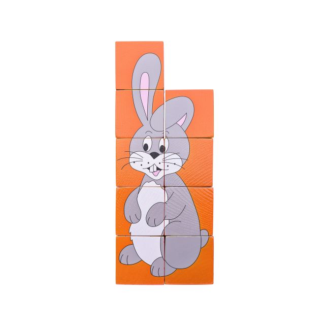 Puzzle din lemn cuburi - Animale colorate