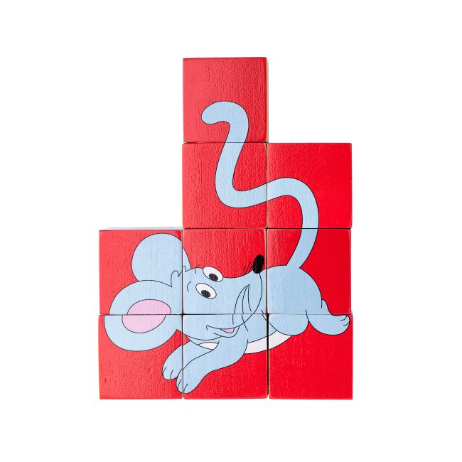 Puzzle din lemn cuburi - Animale colorate