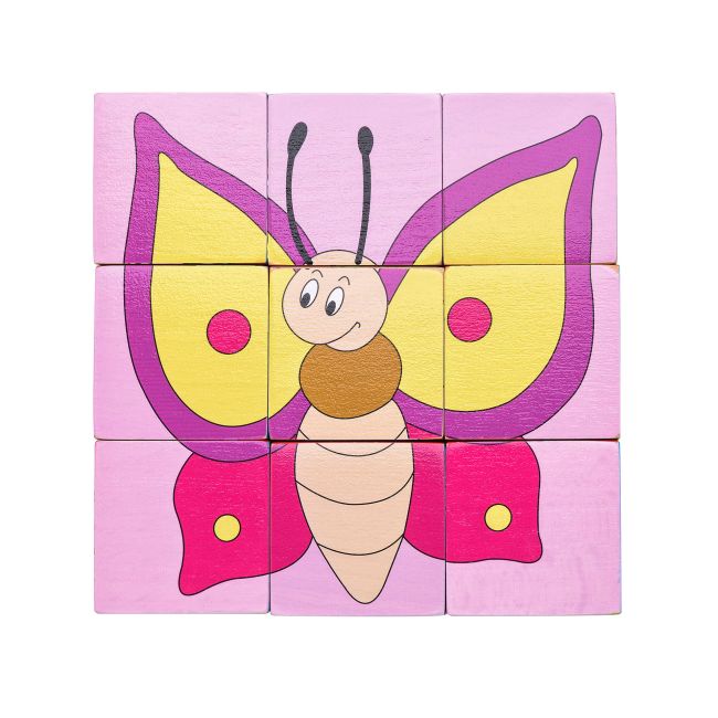 Puzzle din lemn cuburi - Animale colorate