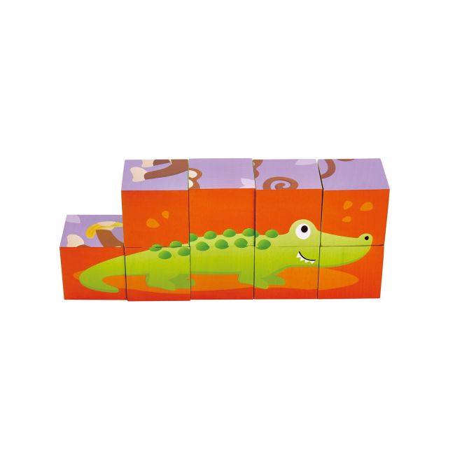 Puzzle din lemn cuburi - Animale din Jungla 3 x 3