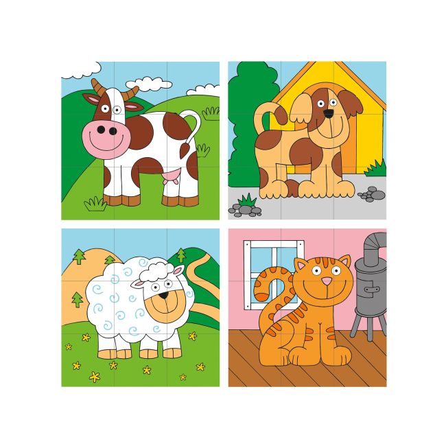 Puzzle din lemn cuburi - Imagini de stivuit 3 x 3