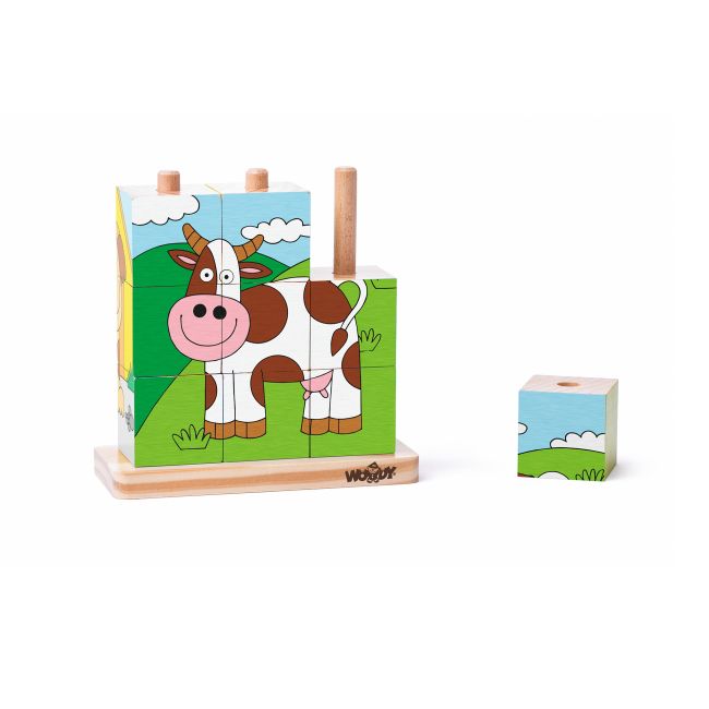Puzzle din lemn cuburi - Imagini de stivuit 3 x 3