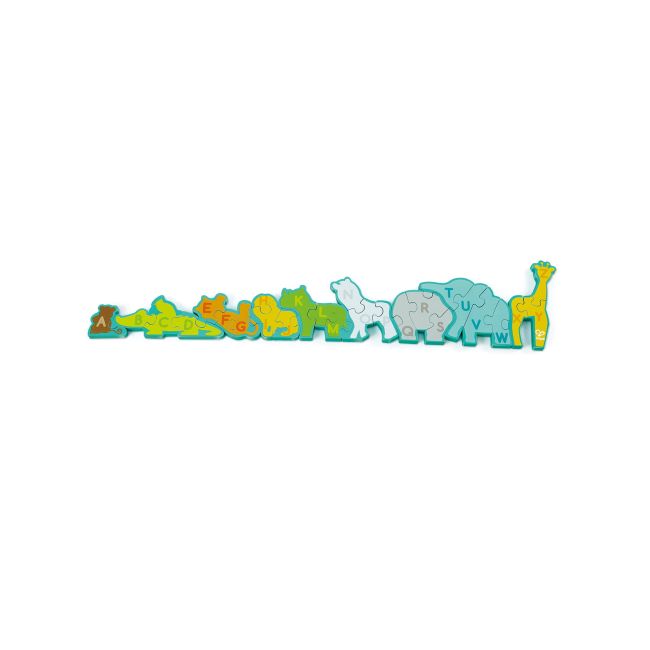 Puzzle din lemn pentru copii cu litere si animale salbatice