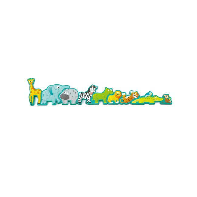 Puzzle din lemn pentru copii cu litere si animale salbatice