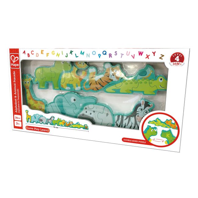 Puzzle din lemn pentru copii cu litere si animale salbatice