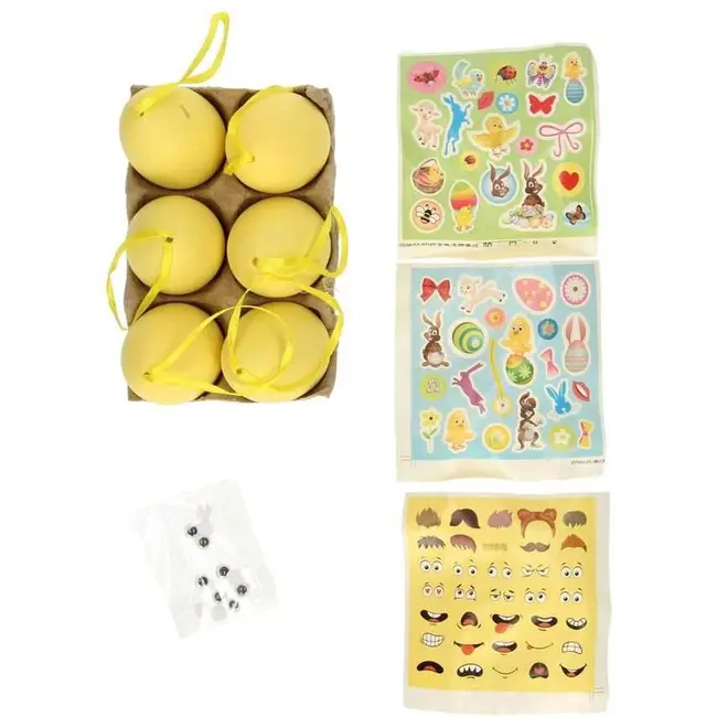 Set 6 oua pentru Paste cu 3 foi cu stickere si 12 ochi miscatori Grafix GR810034G BBJGR810034G_Galben