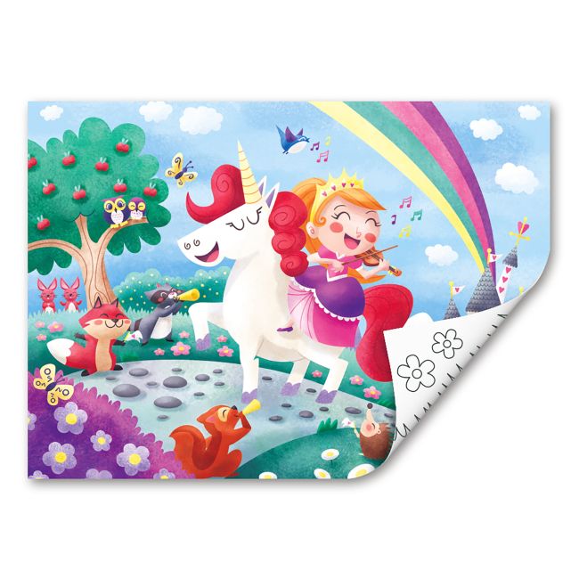 Puzzle din lemn 2 in 1 - Unicorn (26 piese), cu fata dubla si activitate colorare