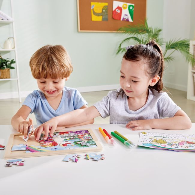Puzzle din lemn 2 in 1 - Unicorn (26 piese), cu fata dubla si activitate colorare