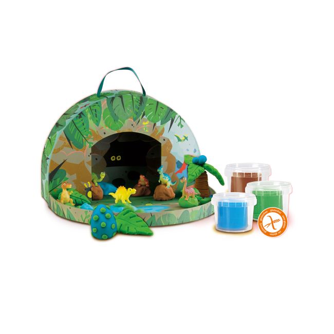Set creativ - Lumea dinozaurilor din plastilina (geanta tematica)