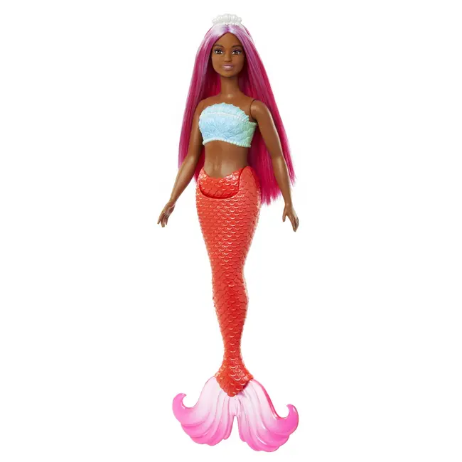 BARBIE DREAMTROPIA PAPUSA SIRENA CU PAR MAGENTA SI COADA PORTOCALIE VIVMTHRR02_HRR04