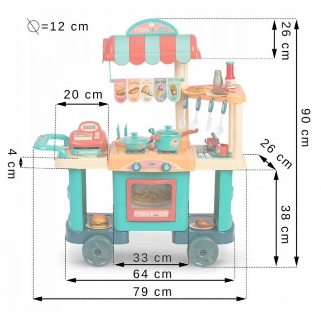 Bucatarie pe roti cu accesorii incluse ricokids 773000 - turcoaz edeedi773000