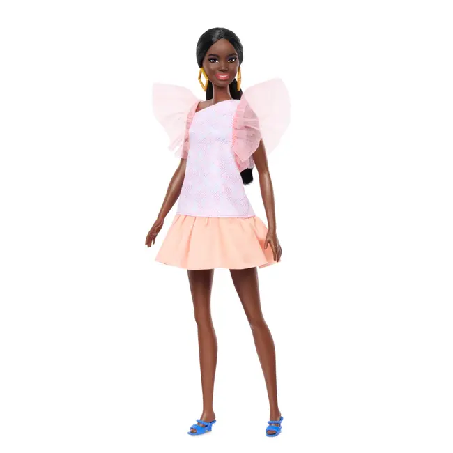 PAPUSA BARBIE FASHIONISTA  AFRO-AMERICANA CU ROCHIE PEACH VIVMTFBR37_HRH14