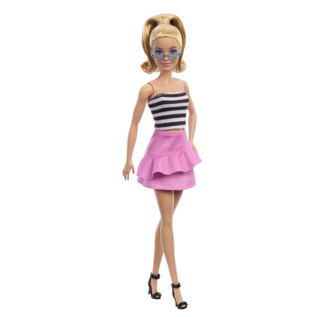 PAPUSA BARBIE FASHIONISTA BLONDA CU PARUL PRIN IN COADA SI FUSTA ROZ VIVMTFBR37_HRH11