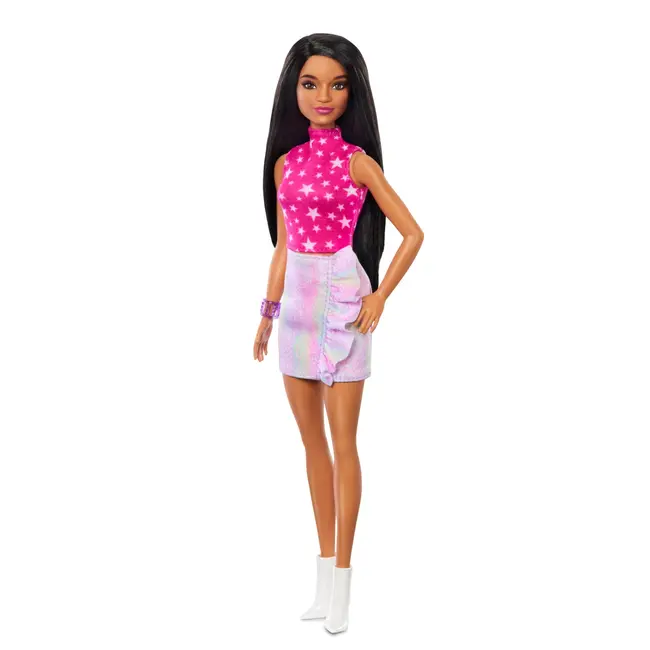PAPUSA BARBIE FASHIONISTA BRUNETA CU TOP CU STELUTE VIVMTFBR37_HRH13