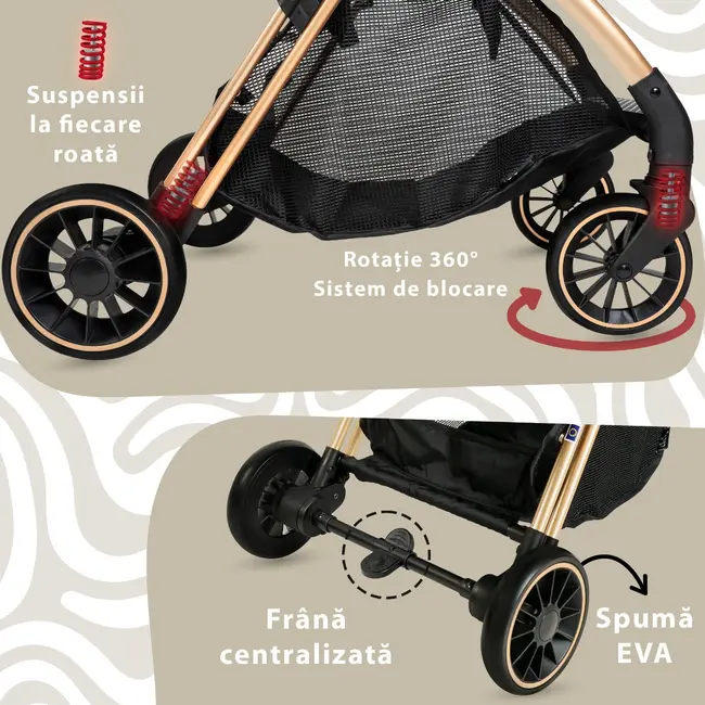 Carucior Sport AppeKids – Upp – Ultracompact, Pliere automata, De la nastere la 22kg - Bubble Beige KRTAK274865