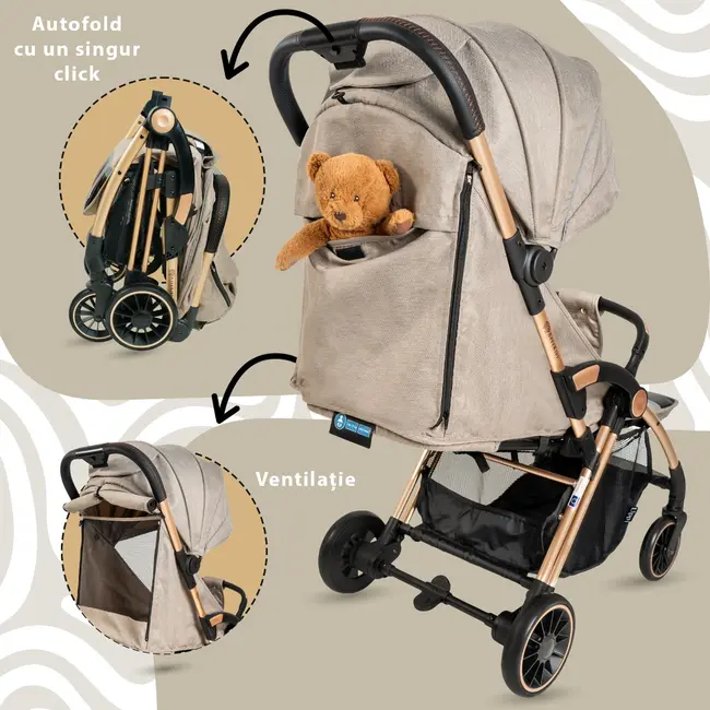 Carucior Sport AppeKids – Upp – Ultracompact, Pliere automata, De la nastere la 22kg - Bubble Beige KRTAK274865